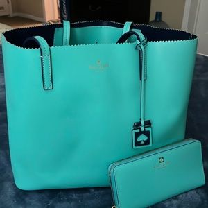 Kate spade purse with wallet. Color teal blue.